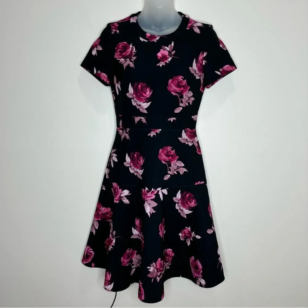 Kate Spade Encore Rose Crepe Dress blackk pink size 2 preppy party garden